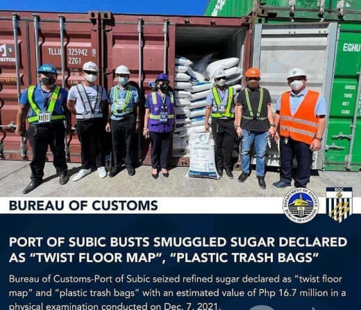 菲律宾海关局在苏比克港查获1600万披索走私精制糖