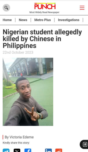 尼日利亚留学生在菲律宾遭一群中国人残忍杀害‼
