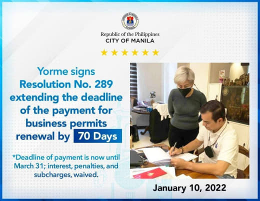 马尼拉市政府宣布延长经营许可申请截止日期