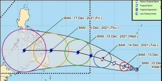 菲气象局周日中午报告，棉兰佬附近的一个低压区已升级成热带低气压，可能在...