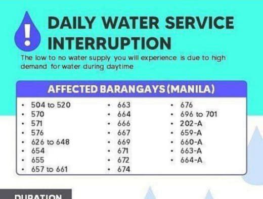 岷里拉水务公司(Maynilad)上周发布公告，由于白天供水需求量较大...