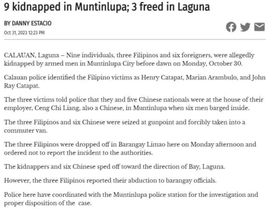 突发！3名菲律宾人和6名中国人遭绑架！被运往内湖省方向，至今下落不明！