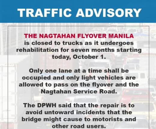 马尼拉市Nagtahan大桥修复工程本月开始卡车将被禁止通行
