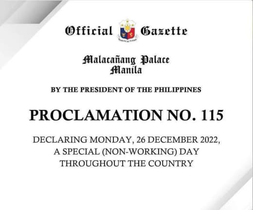 菲律宾总统宣布12月26日为特别非工作假日