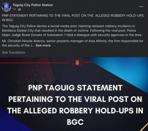 当地时间10月6日，达义市(Taguig)警方否认社交媒体脸书(Fac...
