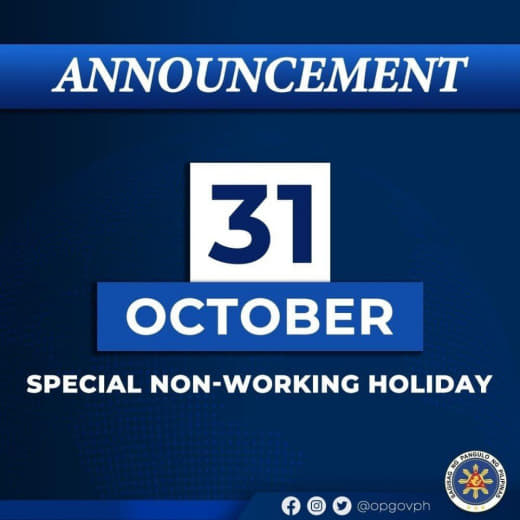 菲律宾总统宣布10月31日为特别非工作假日