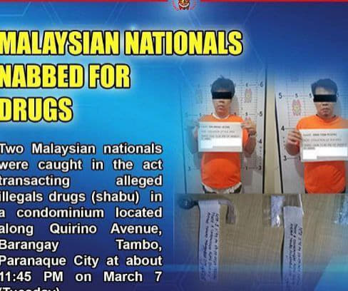 两名马来西亚华裔涉毒品交易被捕