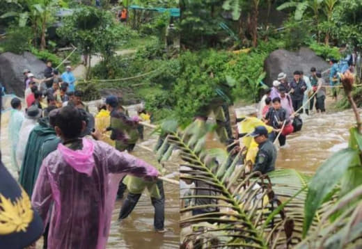 在贡布省响水县玛班乡奥玛瀑布扎营的游客截至30日下午已全部被撤离到安全...