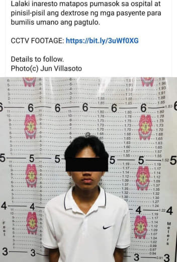 菲律宾一名男子进入医院并挤压病人的葡萄糖注射液，以加速滴注，随后被捕。